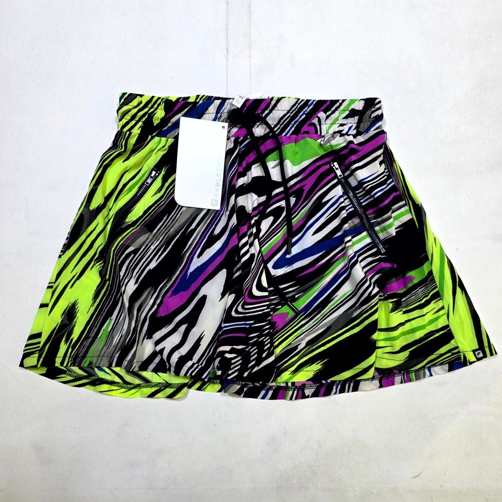Fabletics Skort Womens XS Neon Green Purple Abstract Swirl Athletic Tennis Skirt